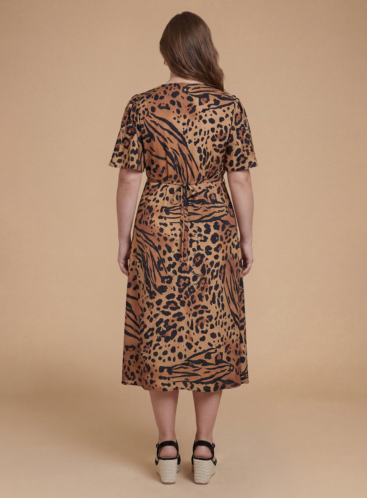 DOROTHY PERKINS Curve Animal Button Front Angel Sleeve Tie Back Midi Dress 22 - Image 3 thumbnail